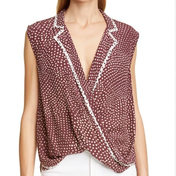 Rag & Bone Nili Lotan Dean Burgundy Red Polka Dot Wrap Top Size M - Picture 1 of 11